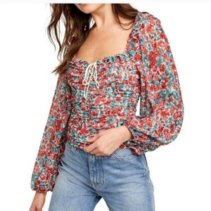 Free People Mabel Bustier Floral Blouse in Roses Combo Size S
